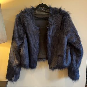 Navy Free People Fur coat
